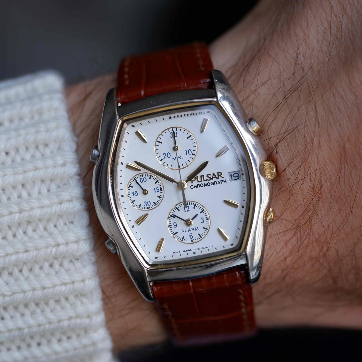 Vintage Pulsar Tonneau Chronograph Alarm Two-Tone Quartz from the 90s
