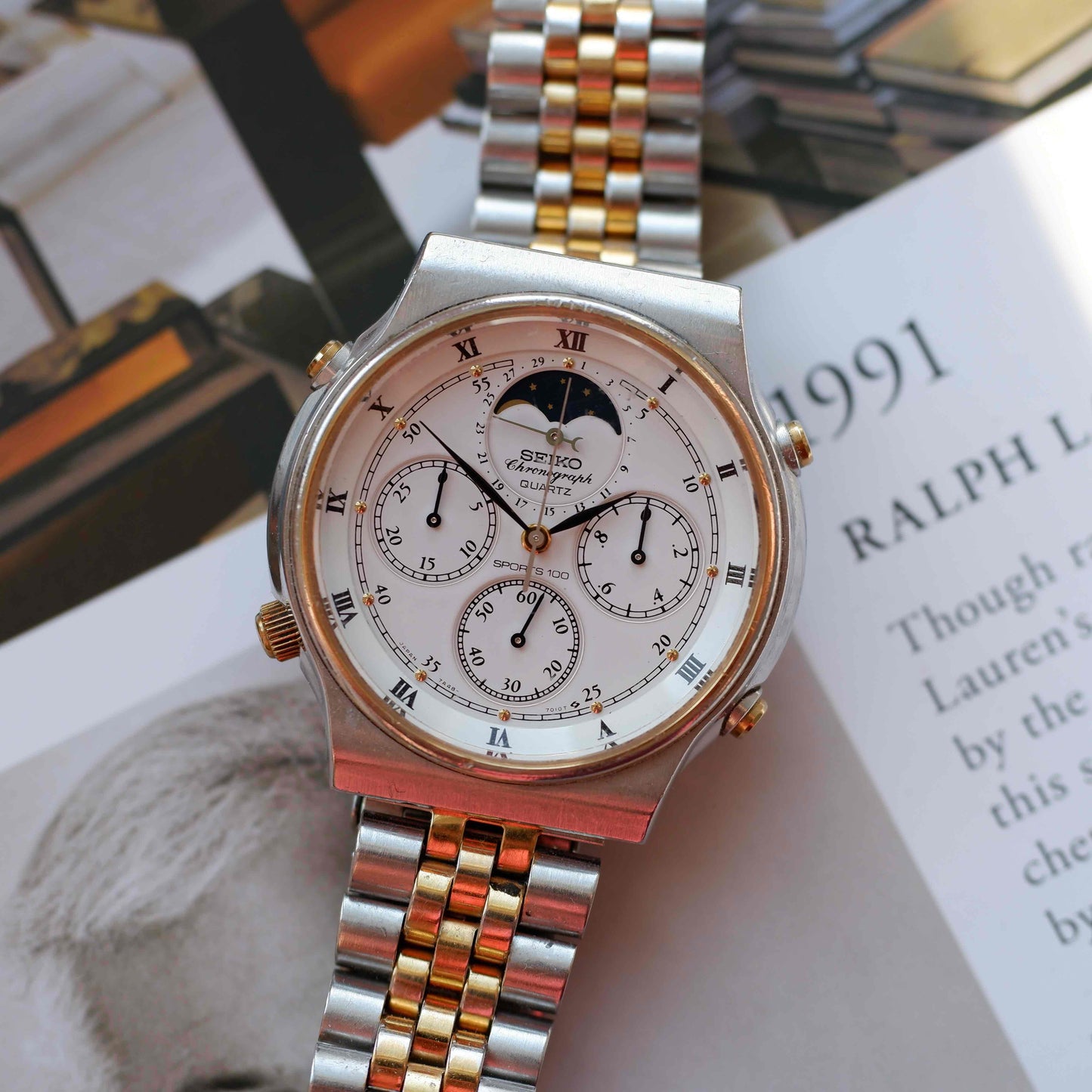 Vintage Seiko Moon Phase Chronograph Ref. 7A48.7000 Quartz 80s