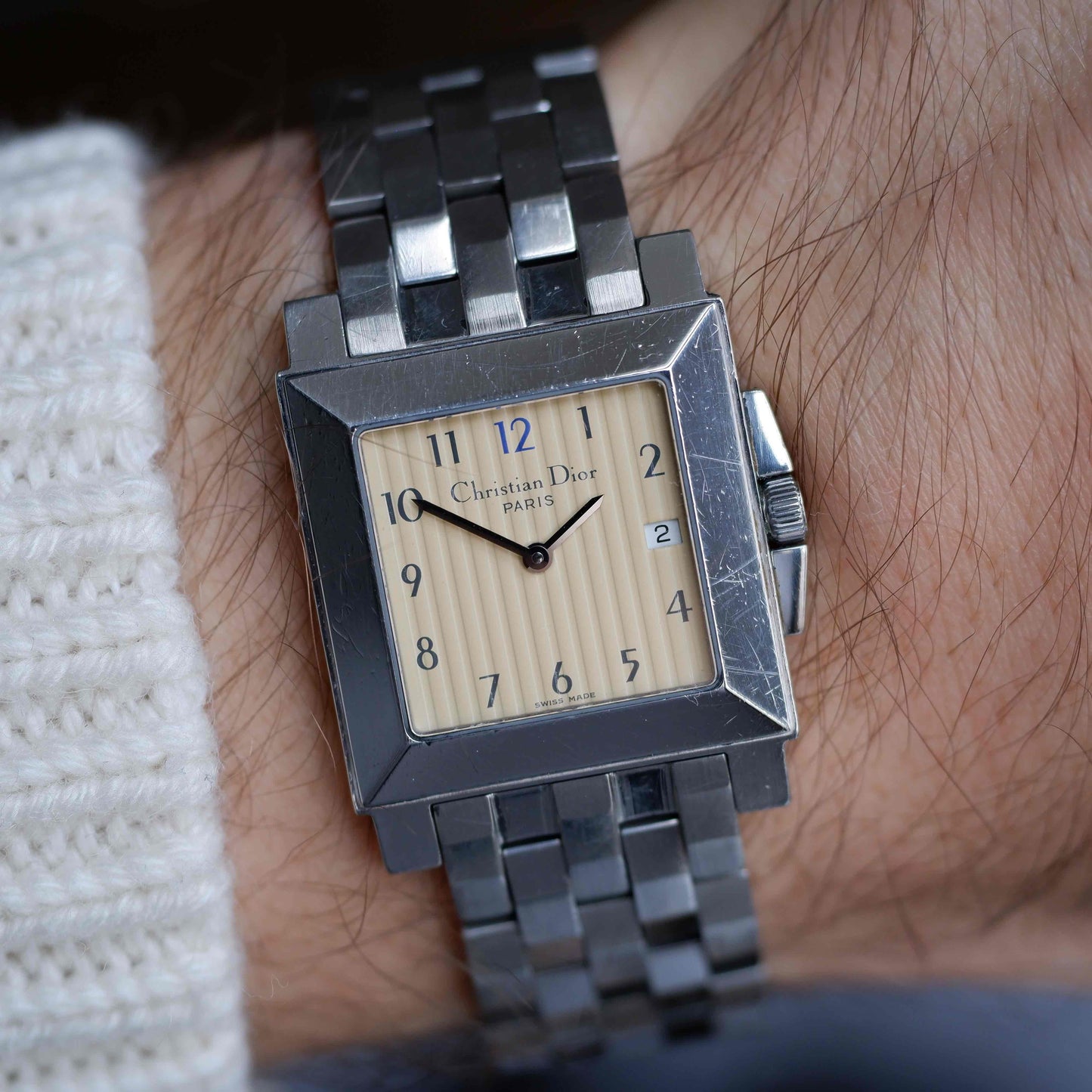 Vintage Dior Monsieur Square Stripe Dial 90s Arabic Numerals Quartz