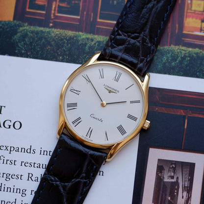 Vintage Longines Dress Watch Ultra Thin 80s White Roman Dial - MINT