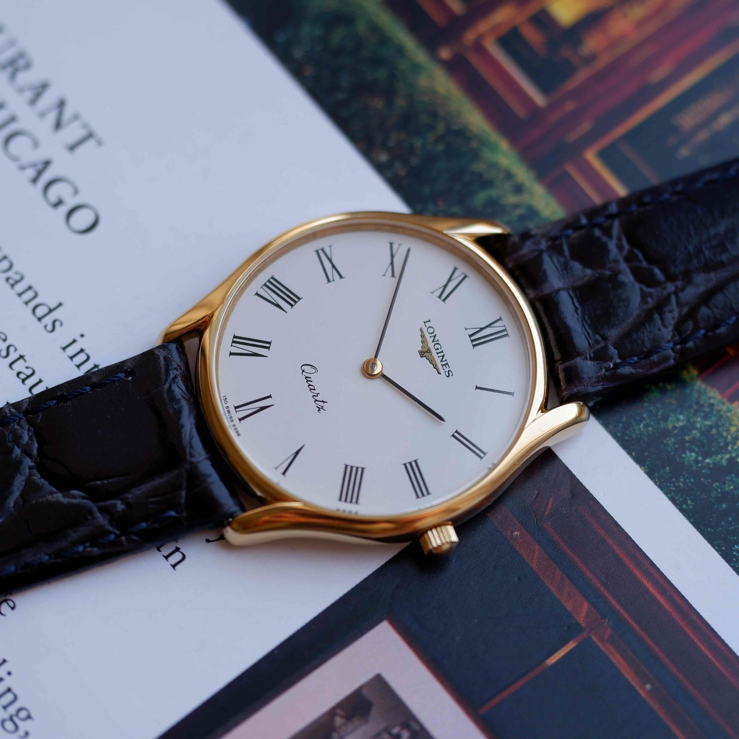 Vintage Longines Dress Watch Ultra Thin 80s White Roman Dial - MINT