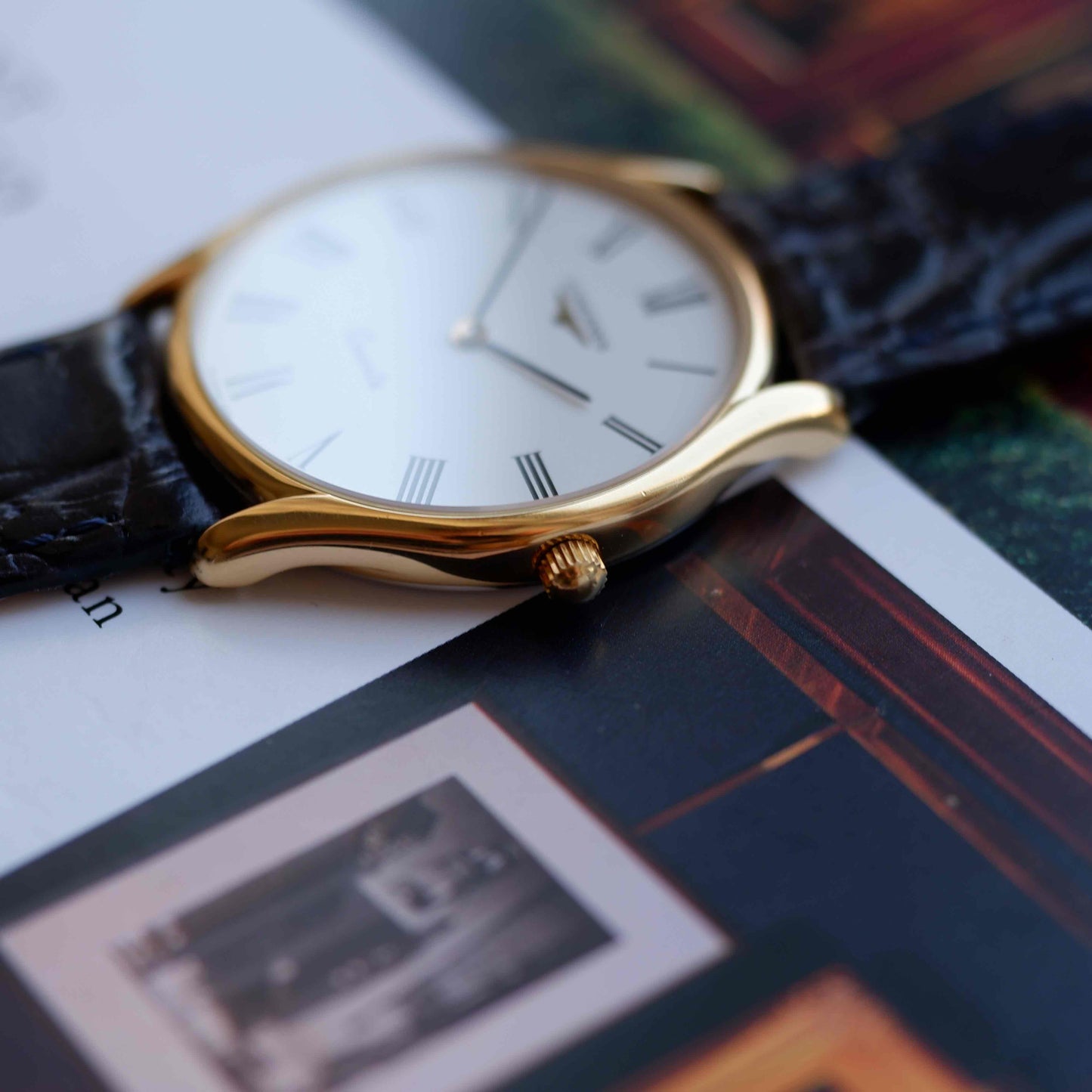 Vintage Longines Dress Watch Ultra Thin 80s White Roman Dial - MINT