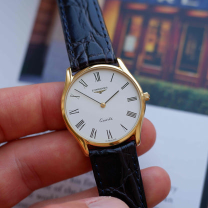 Vintage Longines Dress Watch Ultra Thin 80s White Roman Dial - MINT
