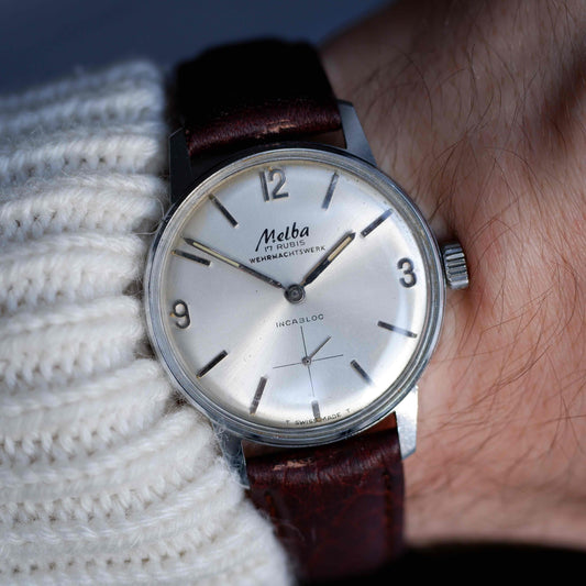 Vintage Melba Dress Watch 60s Mechanical White Sunburst Dial