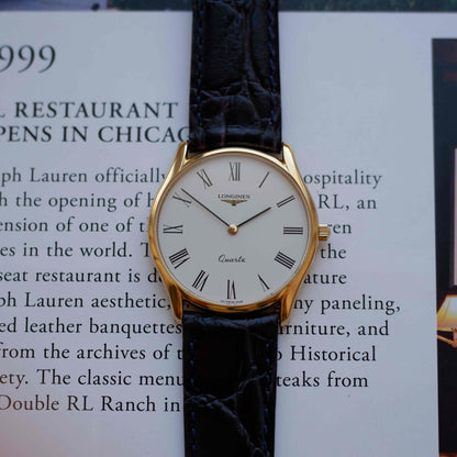 Vintage Longines Dress Watch Ultra Thin 80s White Roman Dial - MINT