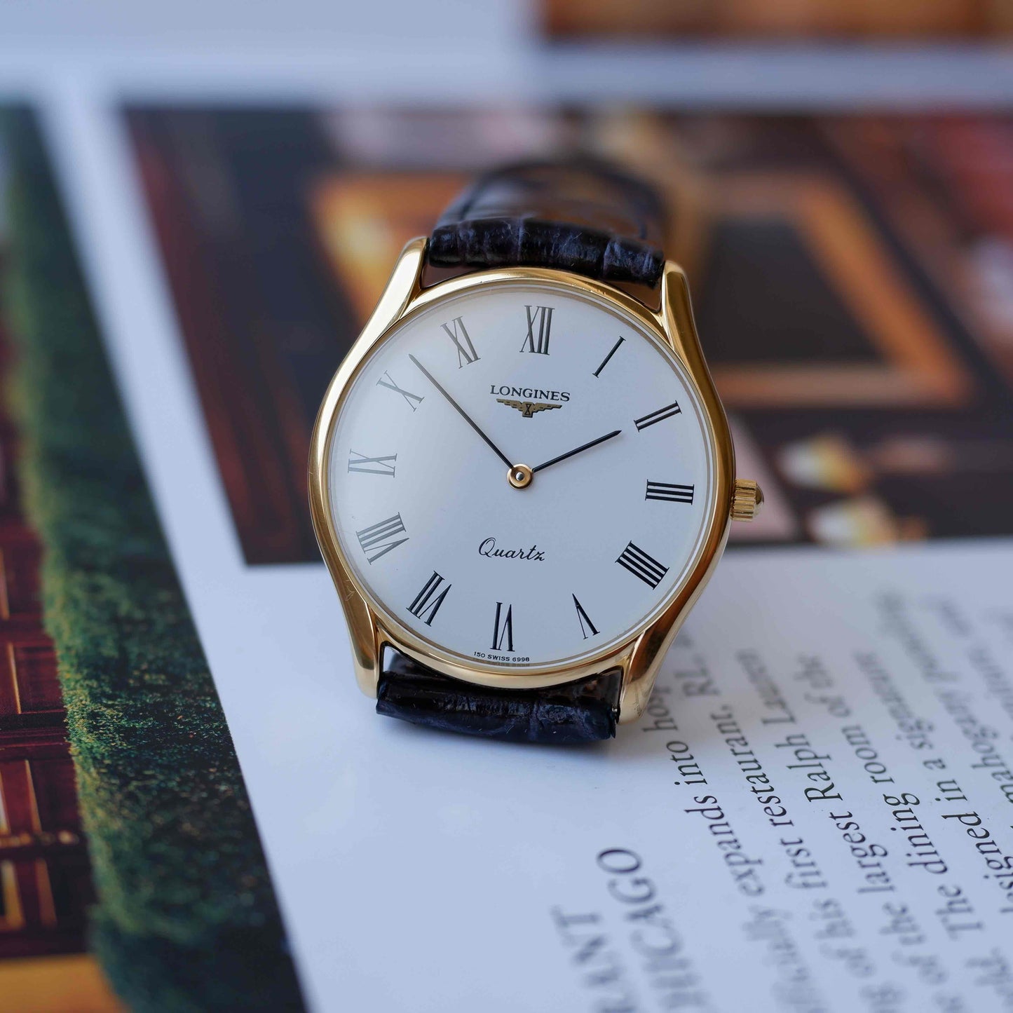 Vintage Longines Dress Watch Ultra Thin 80s White Roman Dial - MINT