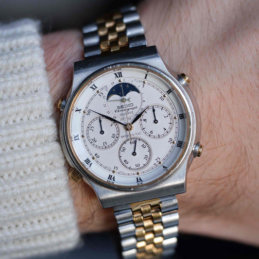 Vintage Seiko Moon Phase Chronograph Ref. 7A48.7000 Quartz 80s