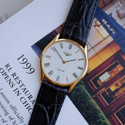 Vintage Longines Dress Watch Ultra Thin 80s White Roman Dial - MINT