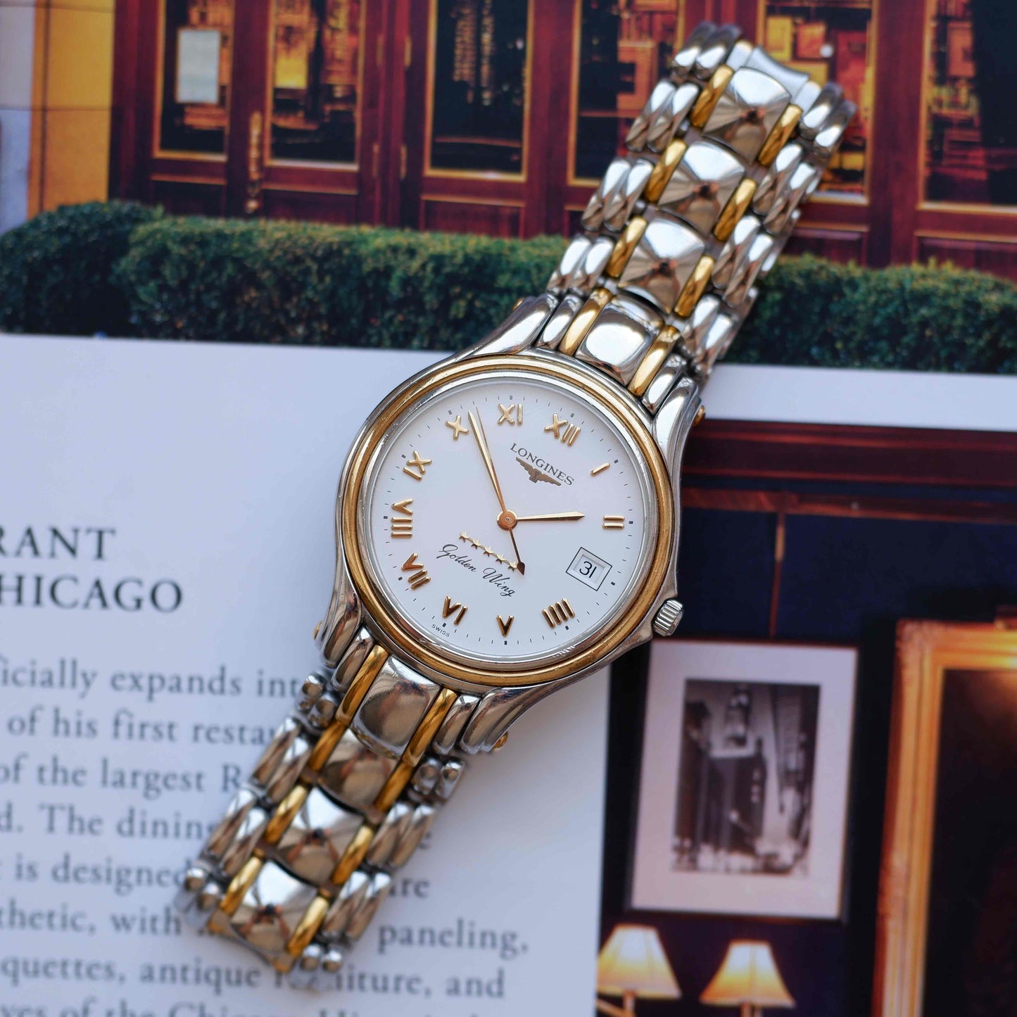 Vintage Longines Golden Wing L3.606.5 18K Gold 80s White Roman Dial with Date