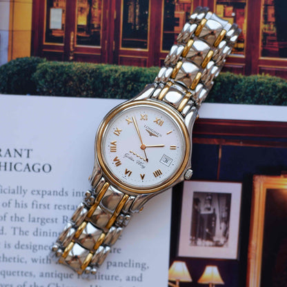 Vintage Longines Golden Wing L3.606.5 18K Gold 80s White Roman Dial with Date