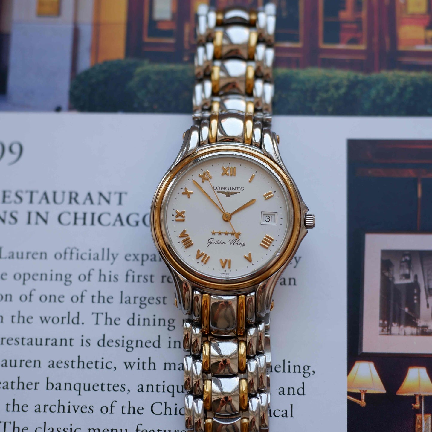 Vintage Longines Golden Wing L3.606.5 18K Gold 80s White Roman Dial with Date