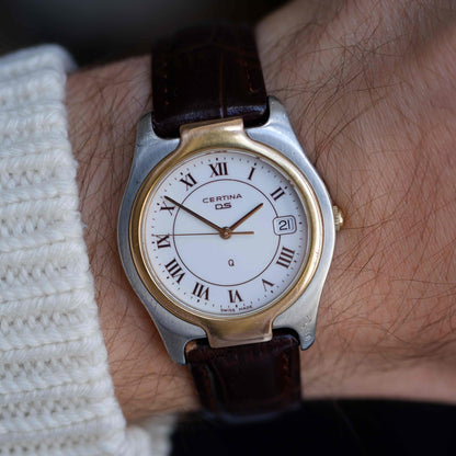 Vintage Certina DS Two Tone Watch 90s Gold Quartz Roman Dial