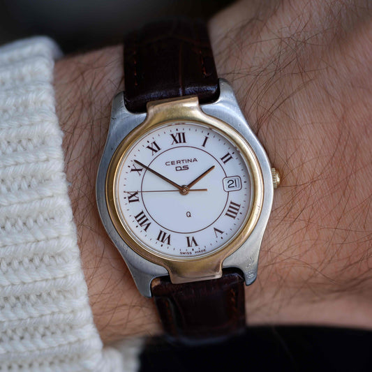 Vintage Certina DS Two Tone Watch 90s Gold Quartz Roman Dial