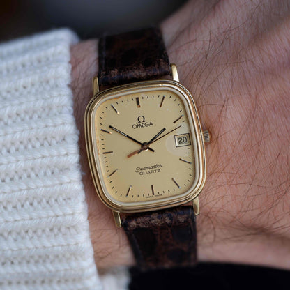 Vintage Omega Seamaster Tank Gold Champagne Dial 80s Quartz