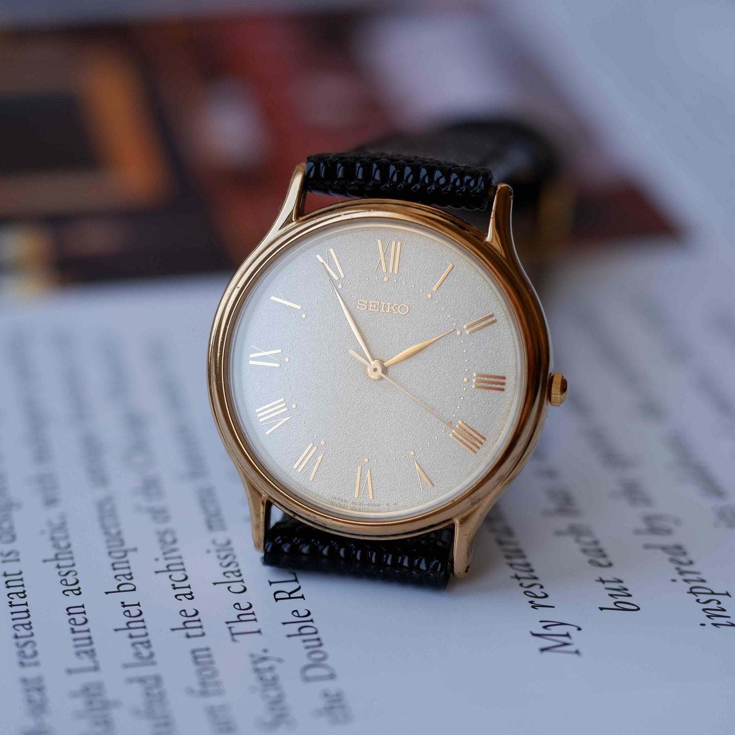 Vintage Seiko Dress Watch 90s Gold Frosted Roman Dial Quartz