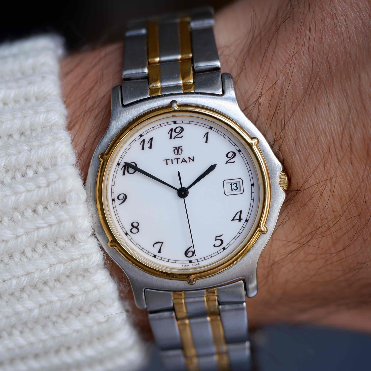 Vintage Titan Two Tone Quartz Watch 90s White Dial with Date