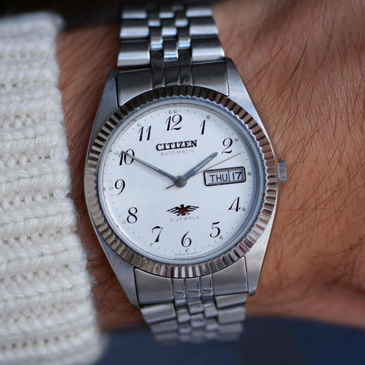 Vintage Citizen Eagle 7 Automatic Day-Date Watch 80s Arabic Numerals 21 Jewels