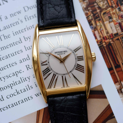 Vintage Raymond Weil Tank Ref. 2661 Dress Watch Mechanical Gold White Dial