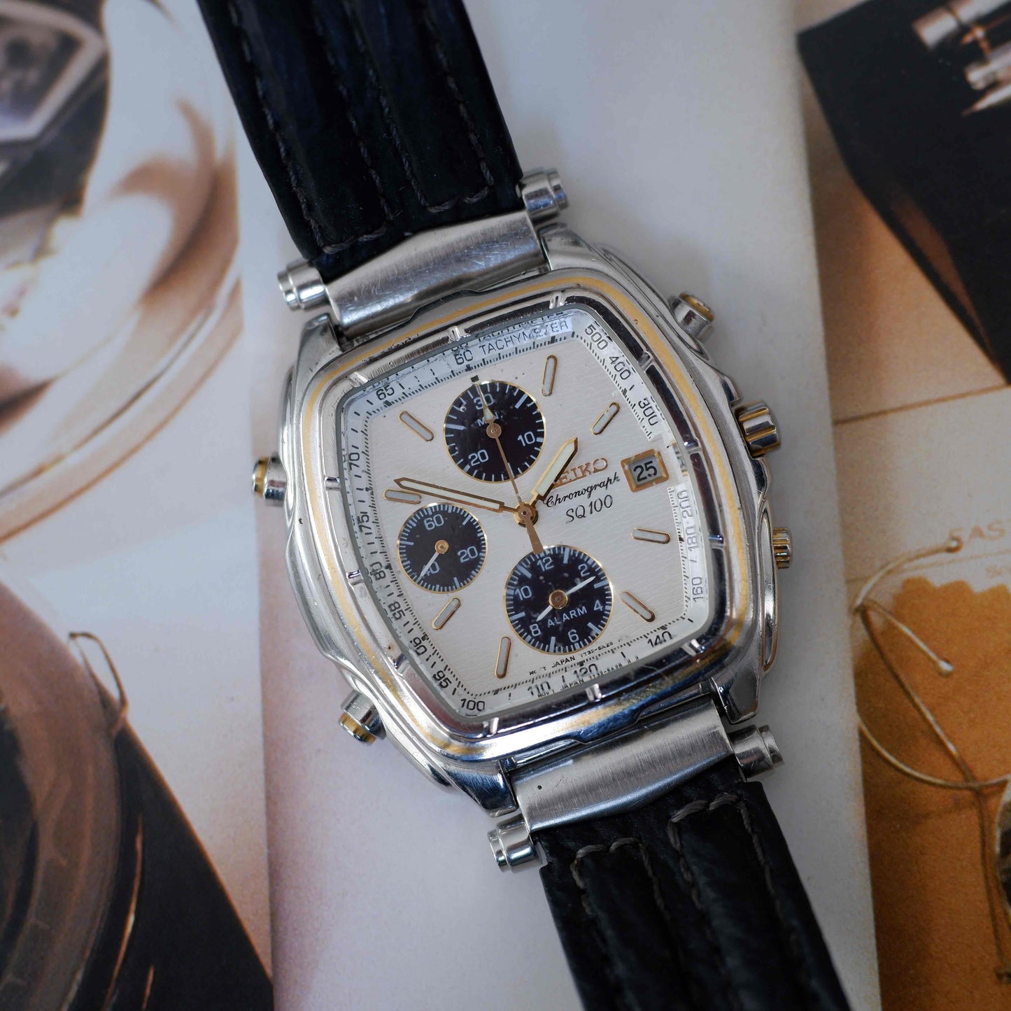 Vintage Seiko Tonneau Chronograph Alarm Two-Tone Quartz from the 90s
