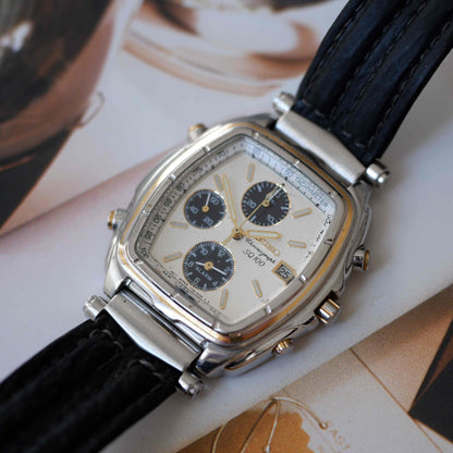 Vintage Seiko Tonneau Chronograph Alarm Two-Tone Quartz from the 90s
