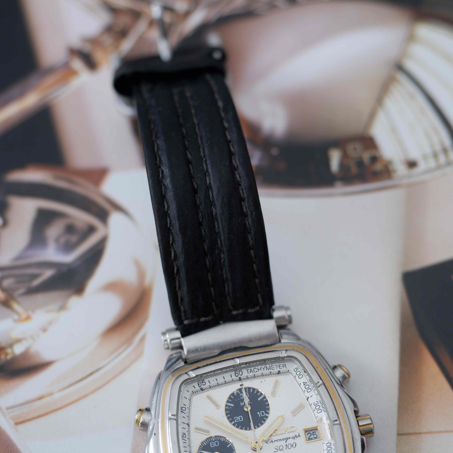 Vintage Seiko Tonneau Chronograph Alarm Two-Tone Quartz from the 90s