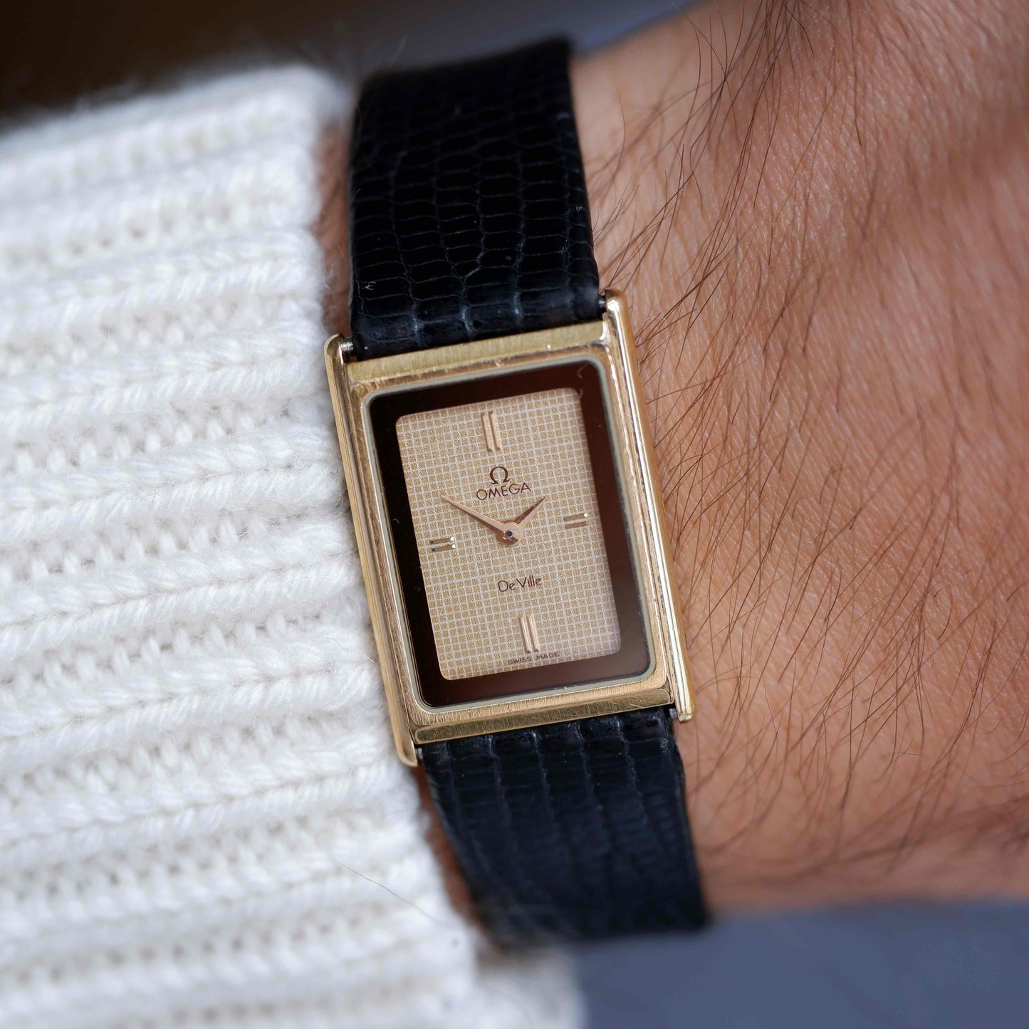 Vintage Omega De Ville Tank Watch 80s Gold Rectangular Dial Quartz