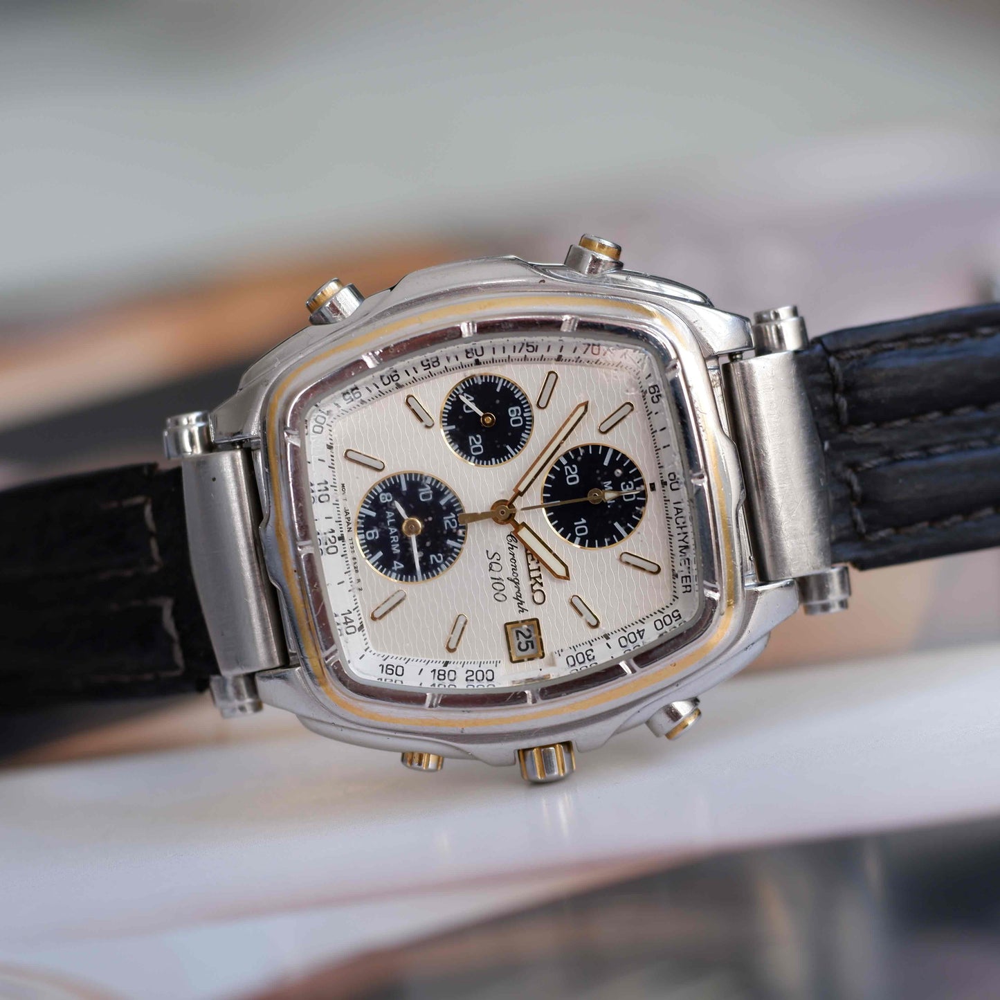 Vintage Seiko Tonneau Chronograph Alarm Two-Tone Quartz from the 90s