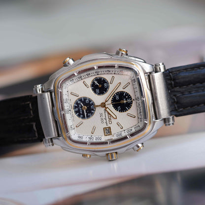 Vintage Seiko Tonneau Chronograph Alarm Two-Tone Quartz from the 90s