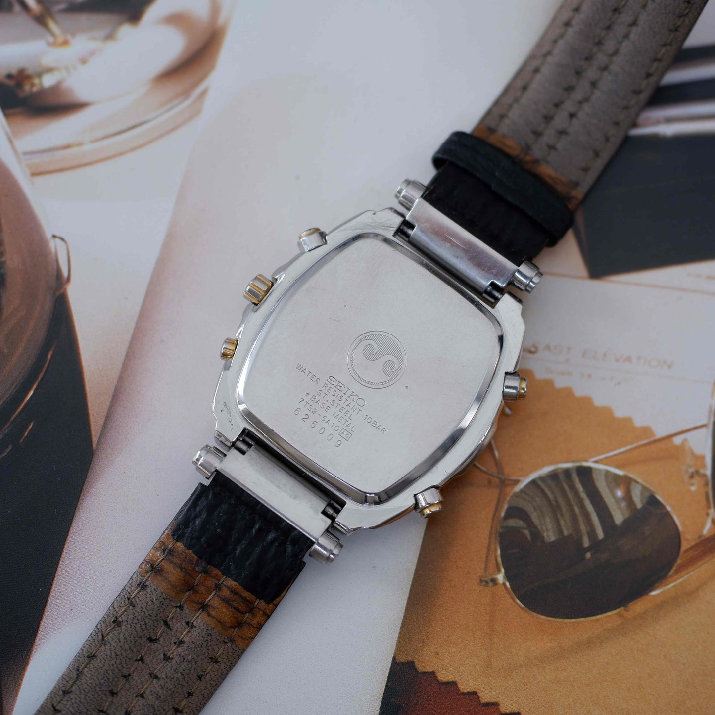 Vintage Seiko Tonneau Chronograph Alarm Two-Tone Quartz from the 90s