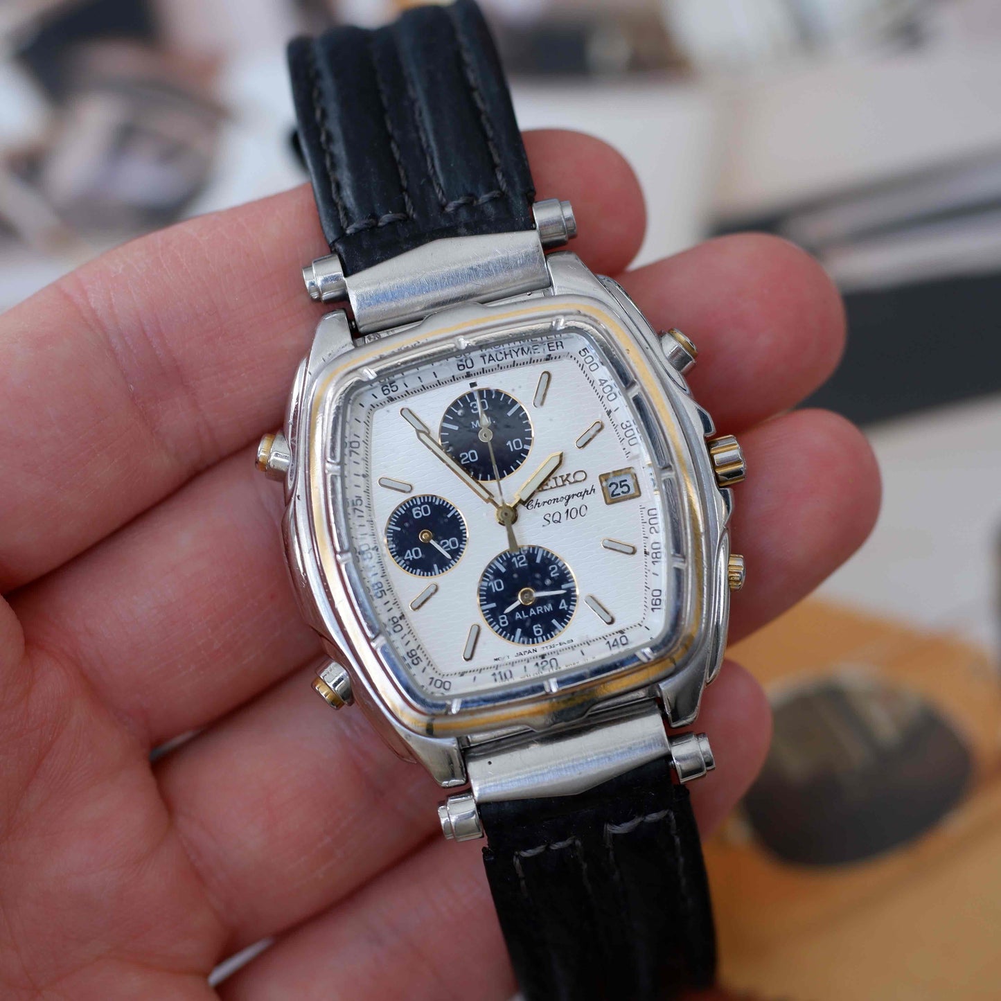 Vintage Seiko Tonneau Chronograph Alarm Two-Tone Quartz from the 90s