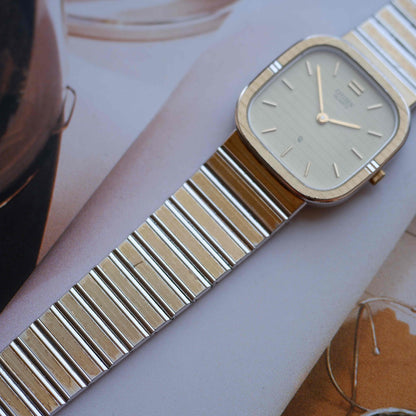 Vintage Citizen Dress Integrated Two-Tone Bracelet Strcutured Champagne Dial 80s