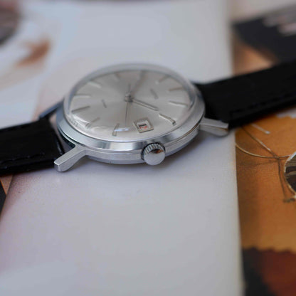 Vintage Vostok Dress Watch Silver Sunburst Dial Date Mechanical 70s MINT