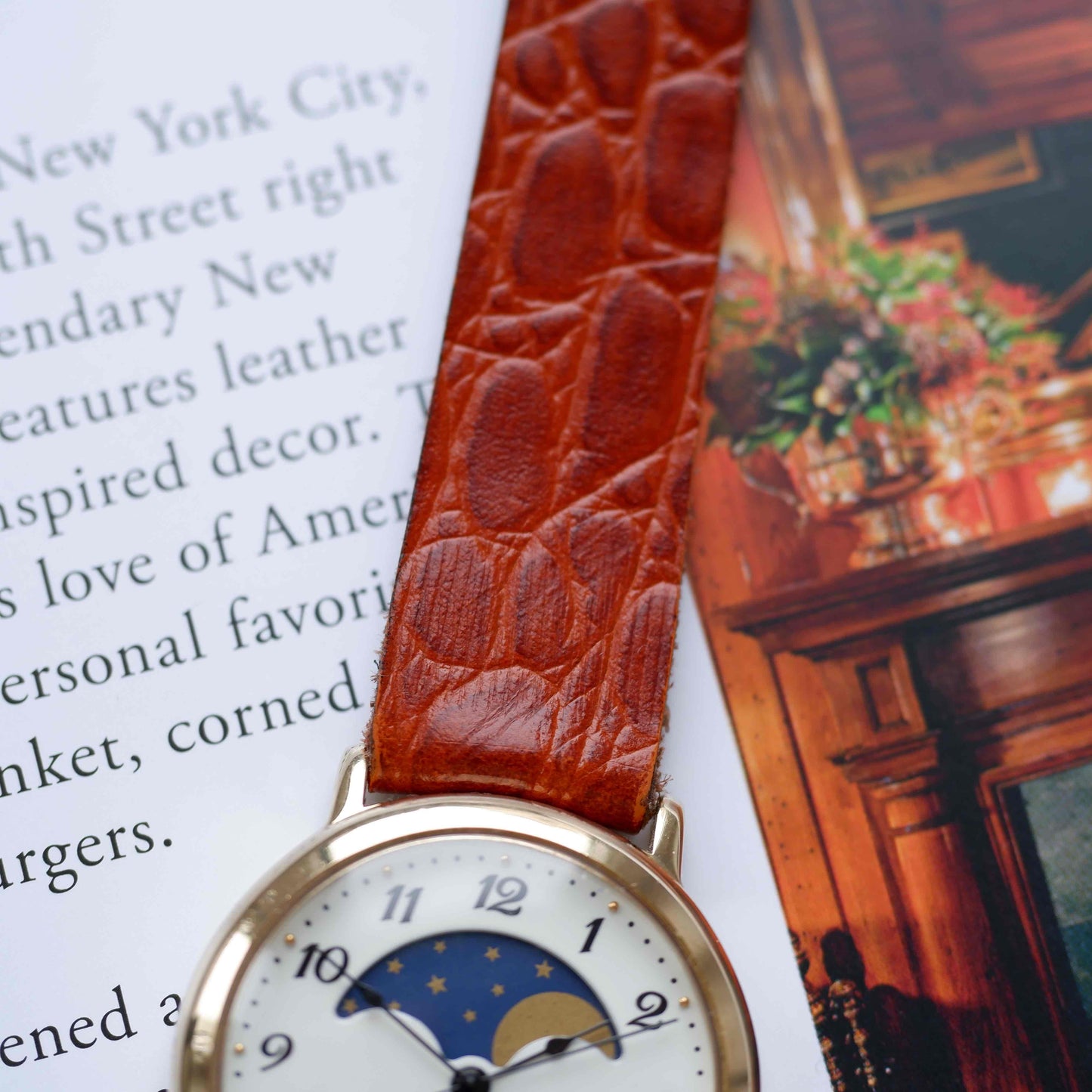 Vintage Caravelle by Bulova Moon Phase Dress Watch 90s Gold Quartz
