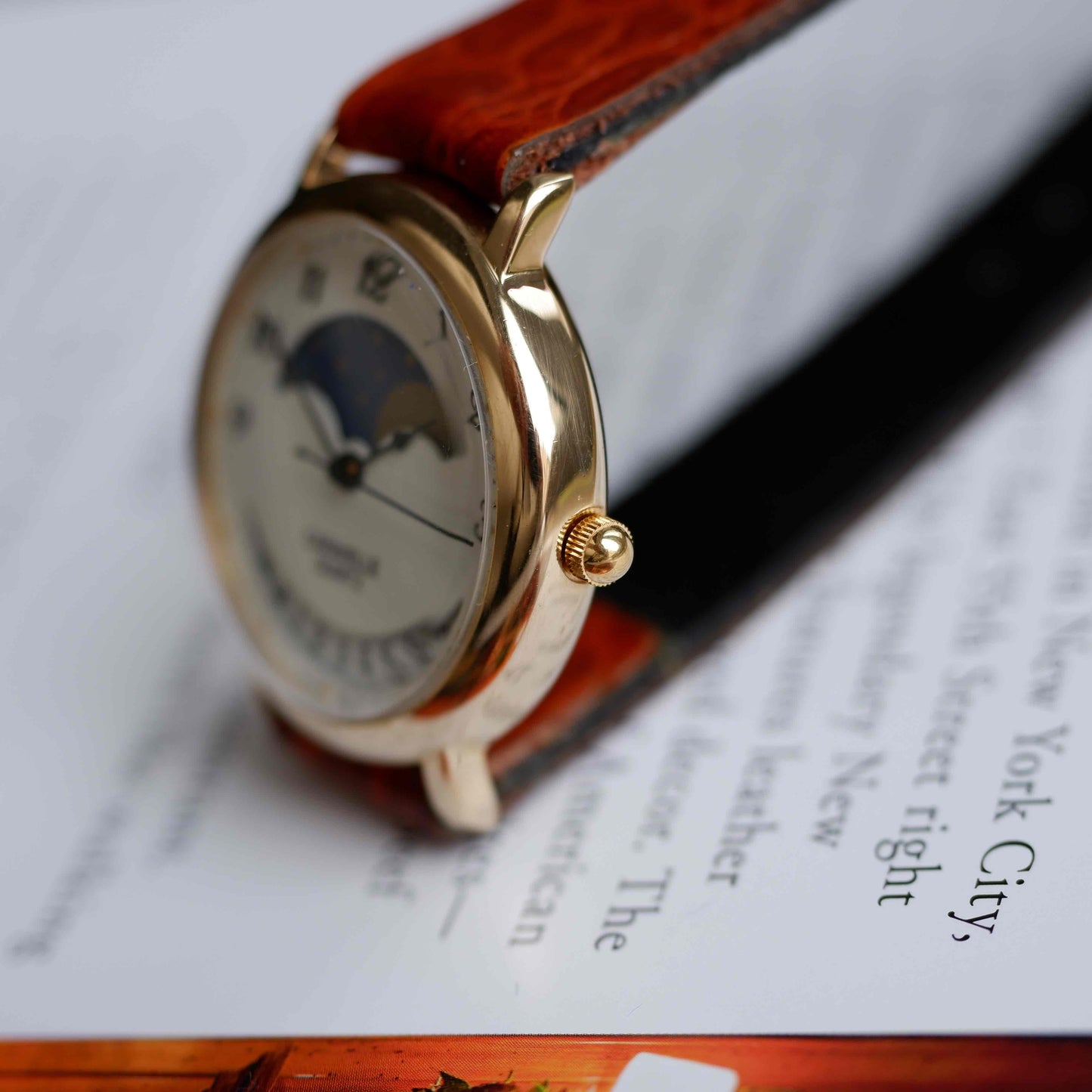 Vintage Caravelle by Bulova Moon Phase Dress Watch 90s Gold Quartz