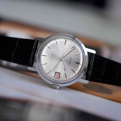 Vintage Vostok Dress Watch Silver Sunburst Dial Date Mechanical 70s MINT