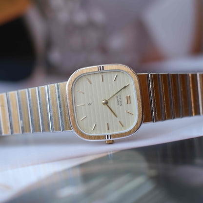 Vintage Citizen Dress Integrated Two-Tone Bracelet Strcutured Champagne Dial 80s