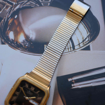 Vintage Citizen Square Watch 80s Gold Black Roman Dial Day-Date Quartz