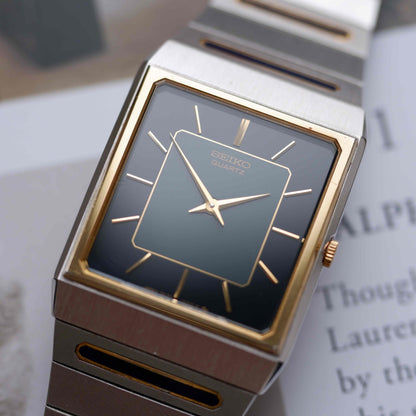 Vintage Seiko Tank Style Blue Dial Two-Tone Quartz 80s