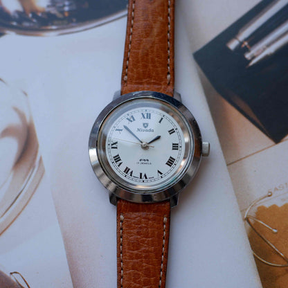 Vintage Nivada F77 Midsize White Roman Dial Automatic 70s