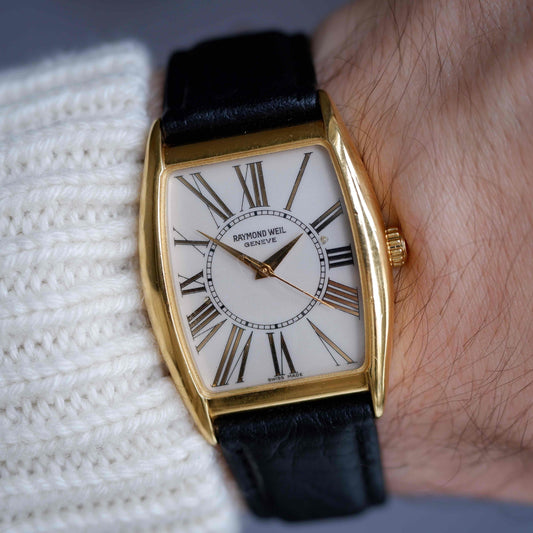 Vintage Raymond Weil Tank Ref. 2661 Dress Watch Mechanical Gold White Dial