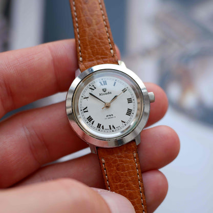 Vintage Nivada F77 Midsize White Roman Dial Automatic 70s