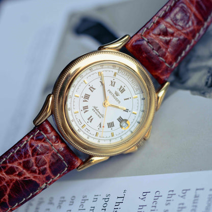 Vintage Pryngeps Automatic Italien Day-Date Watch 90s Gold Roman Dial 25 Jewels