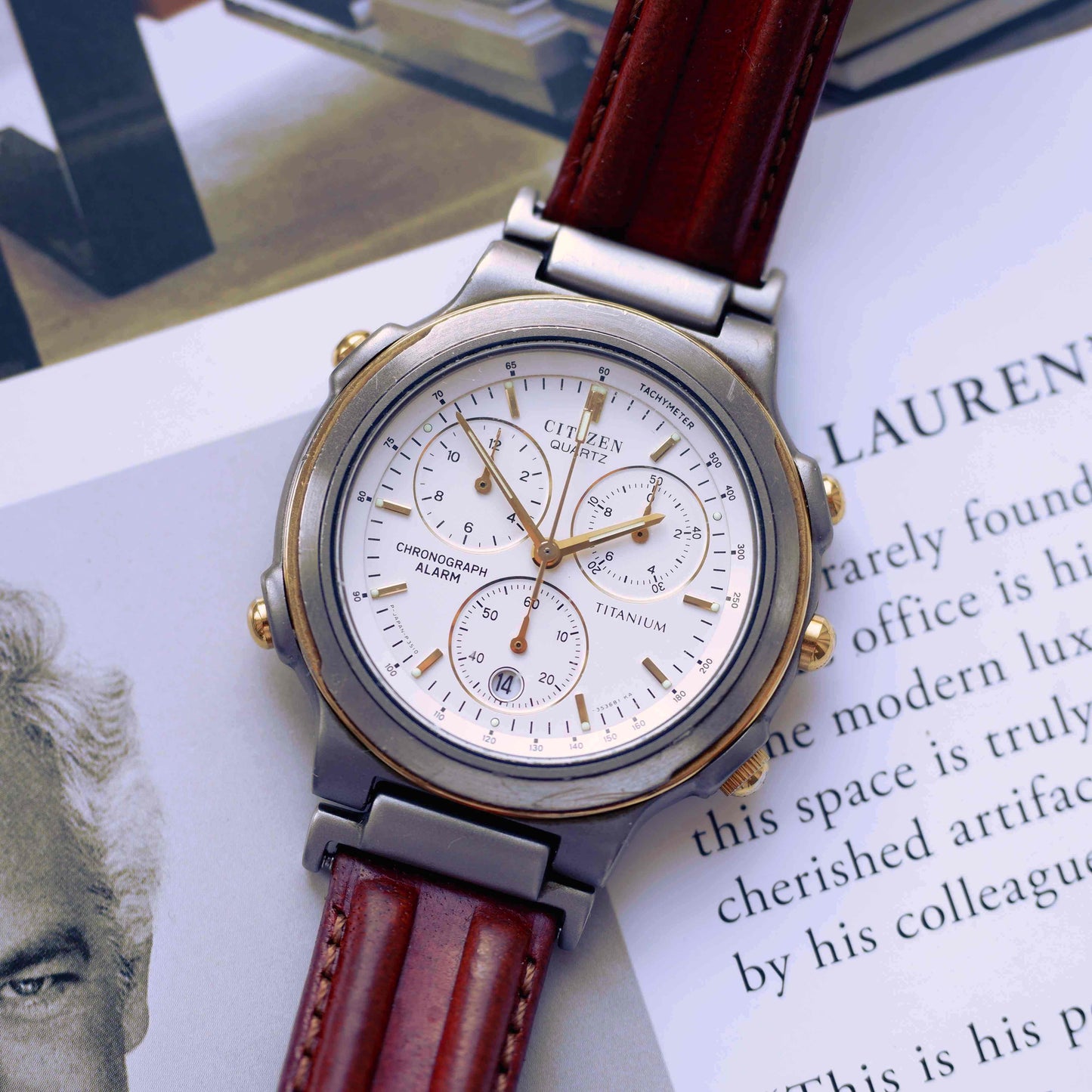 Vintage Citizen Chronograph Alarm Titan 80s Gold Two Tone Quartz