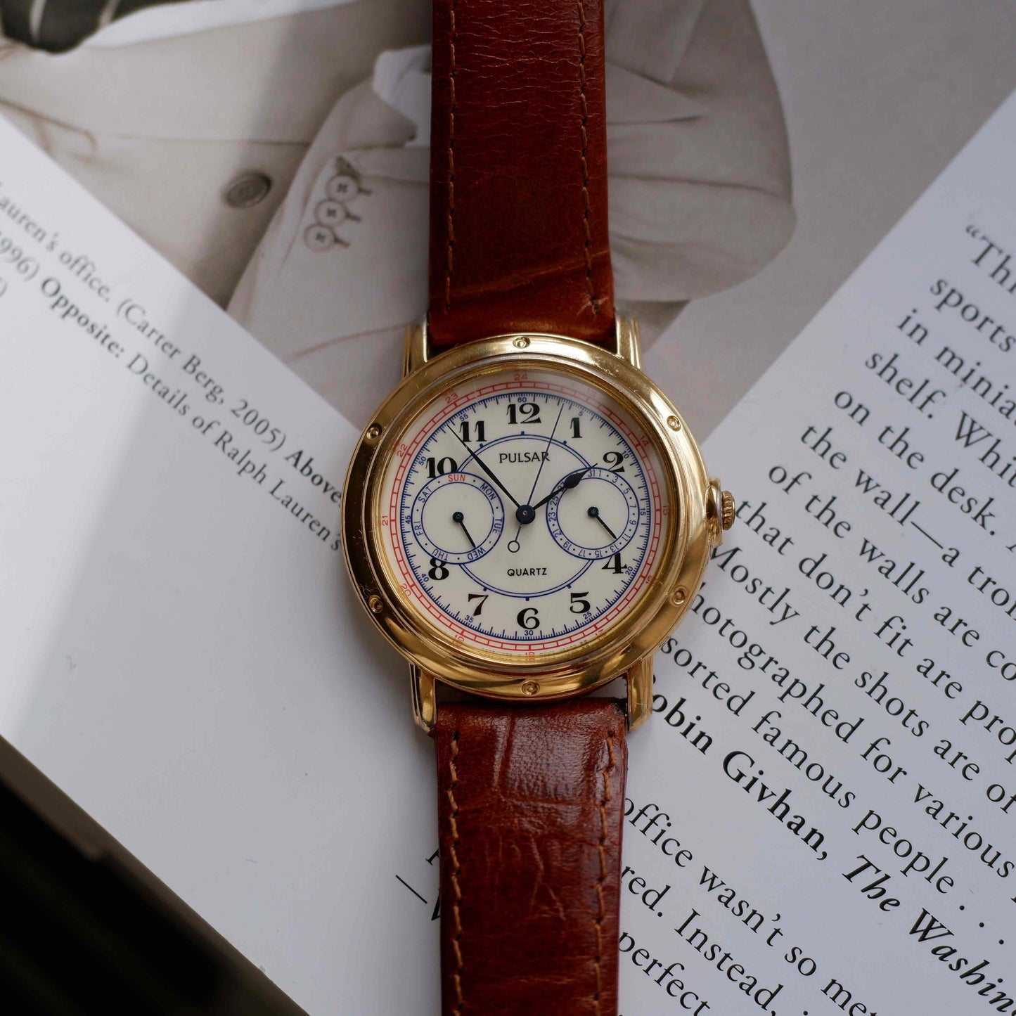 Vintage Pulsar by Seiko Day-Date Subdial Marine Style Gold Watch