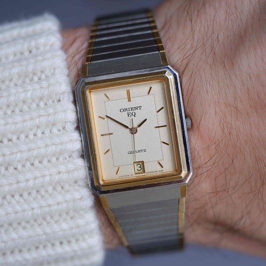 Vintage Orient Tank Style Champagne Dial Two-Tone Quartz 80s