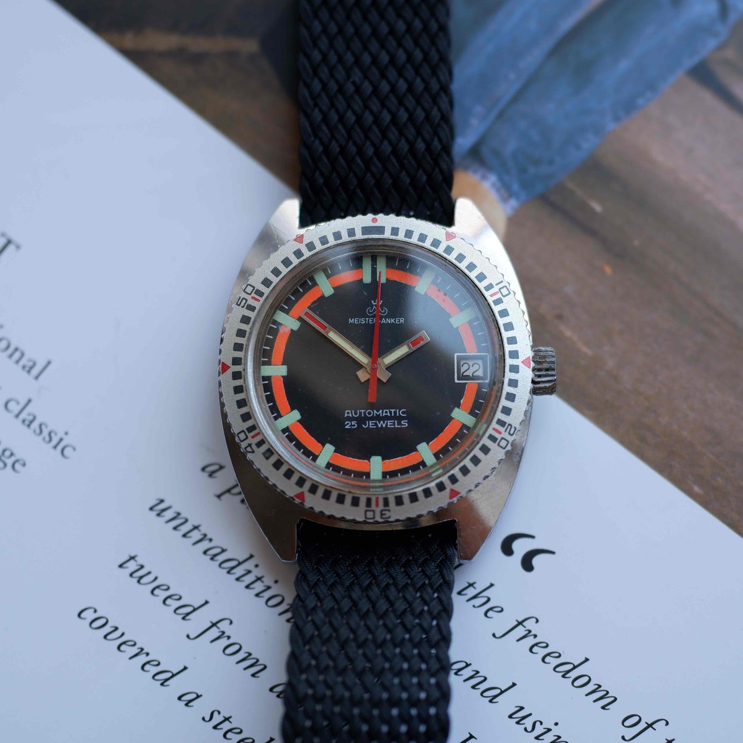 Vintage Meister Anker Diver Black Dial Date 25 Jewels Automatic 70s