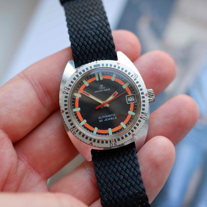 Vintage Meister Anker Diver Black Dial Date 25 Jewels Automatic 70s