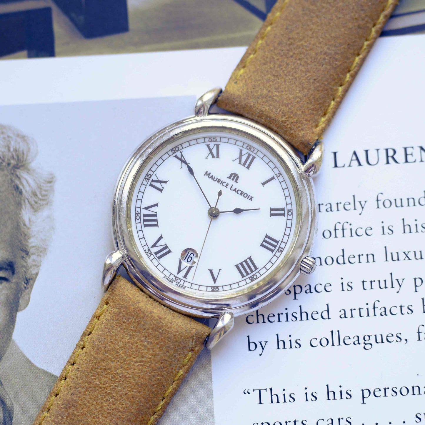 Vintage Maurice Lacroix Roman Dial Date Dress Watch 90s Quartz