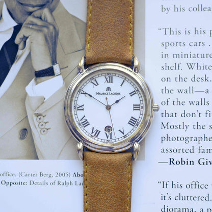 Vintage Maurice Lacroix Roman Dial Date Dress Watch 90s Quartz