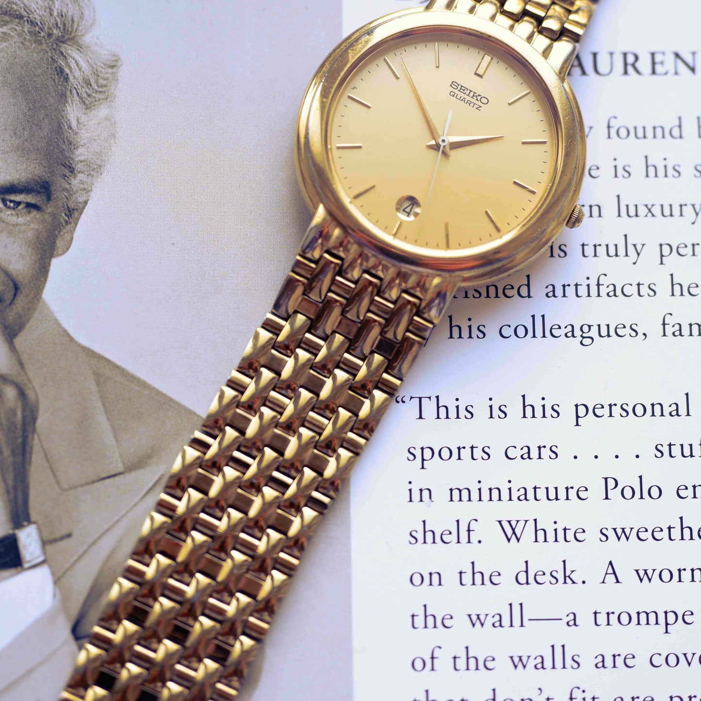 Vintage Seiko Gold-Tone Quartz Watch 80s Minimalist Champagne Dial